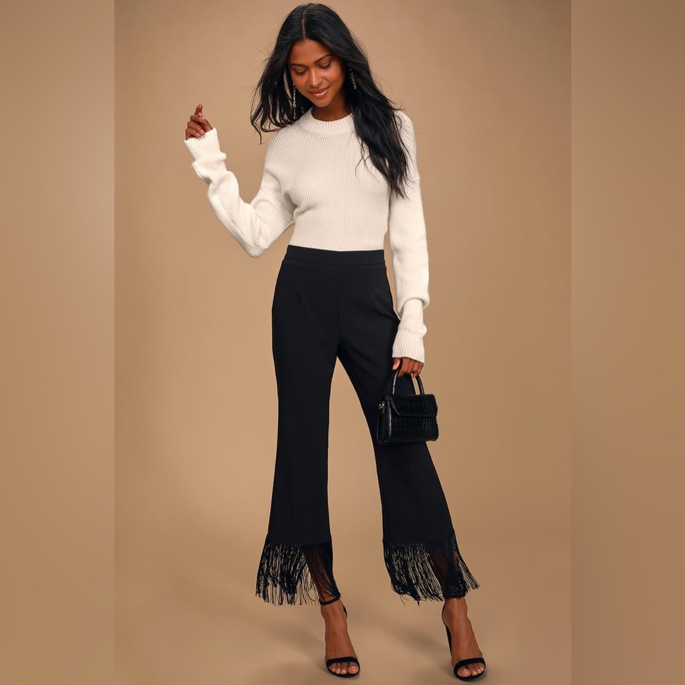 Lulu’s Catch a Crush black fringe cropped pants
